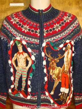 Blue and Red Nordic Themed Hottie Guy Ugly Christmas Sweater