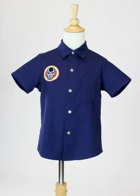 Boy's Embroidered Luchador Navy Blue Top #LBET-LLB