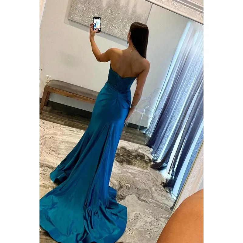 Carming Sweetheart Sleeveless Side Slit Formal Party Prom Dress