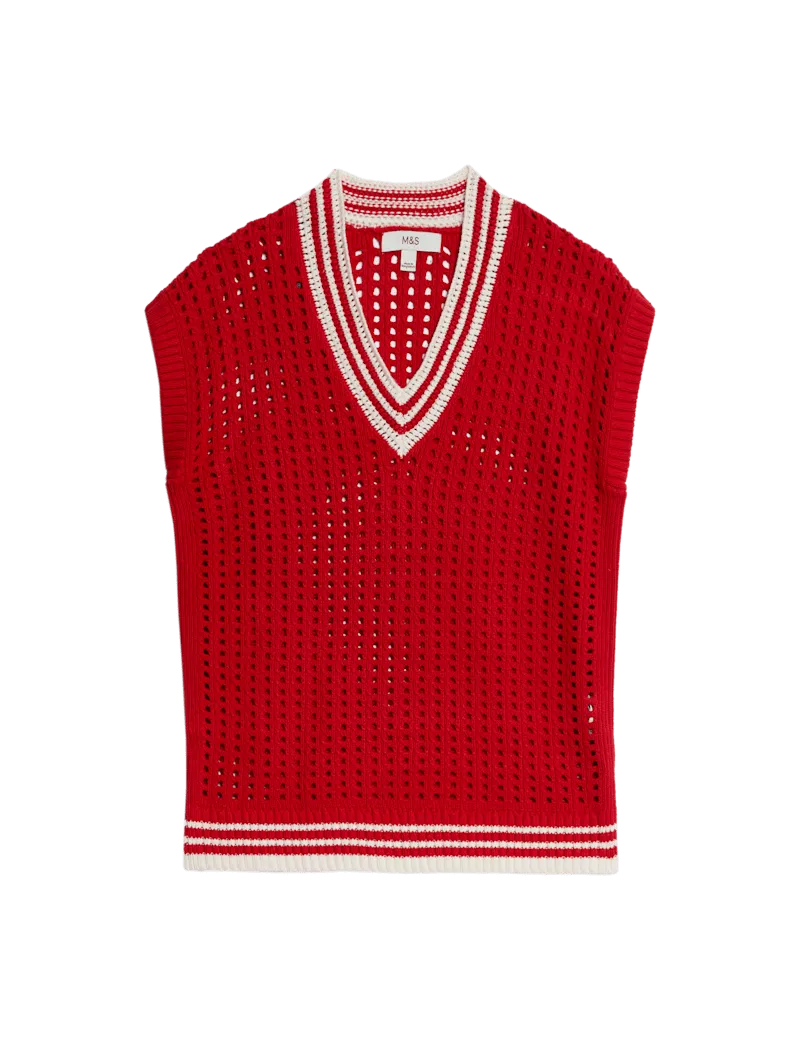 Cotton Rich Tipped Detail Knitted Vest