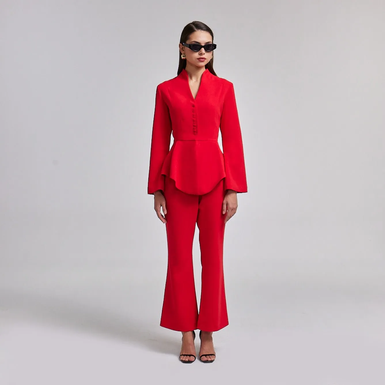 Crepe High-Collar Peplum Top