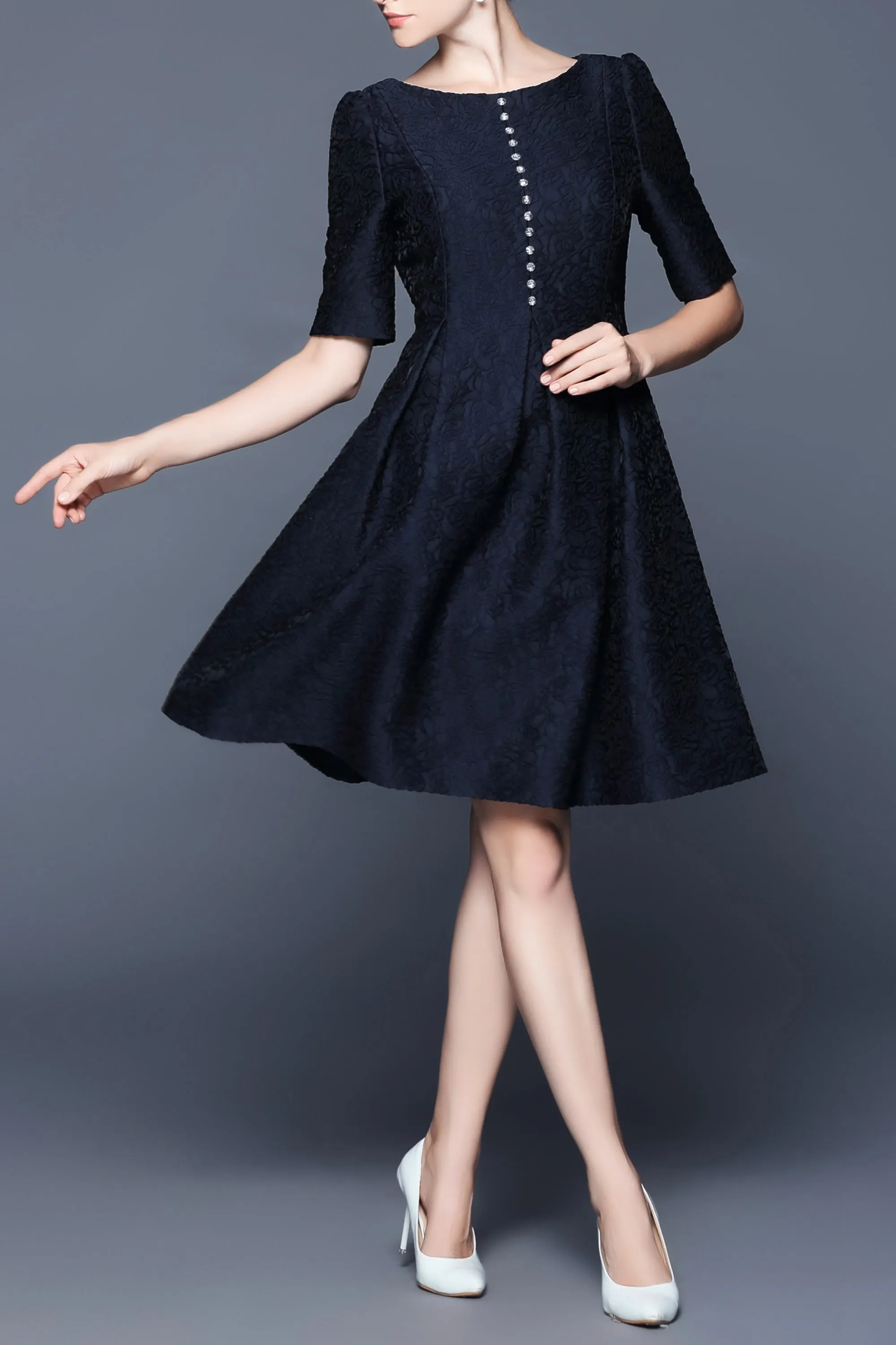 DL Mushroom Button Mid Sleeves Fanny Dress