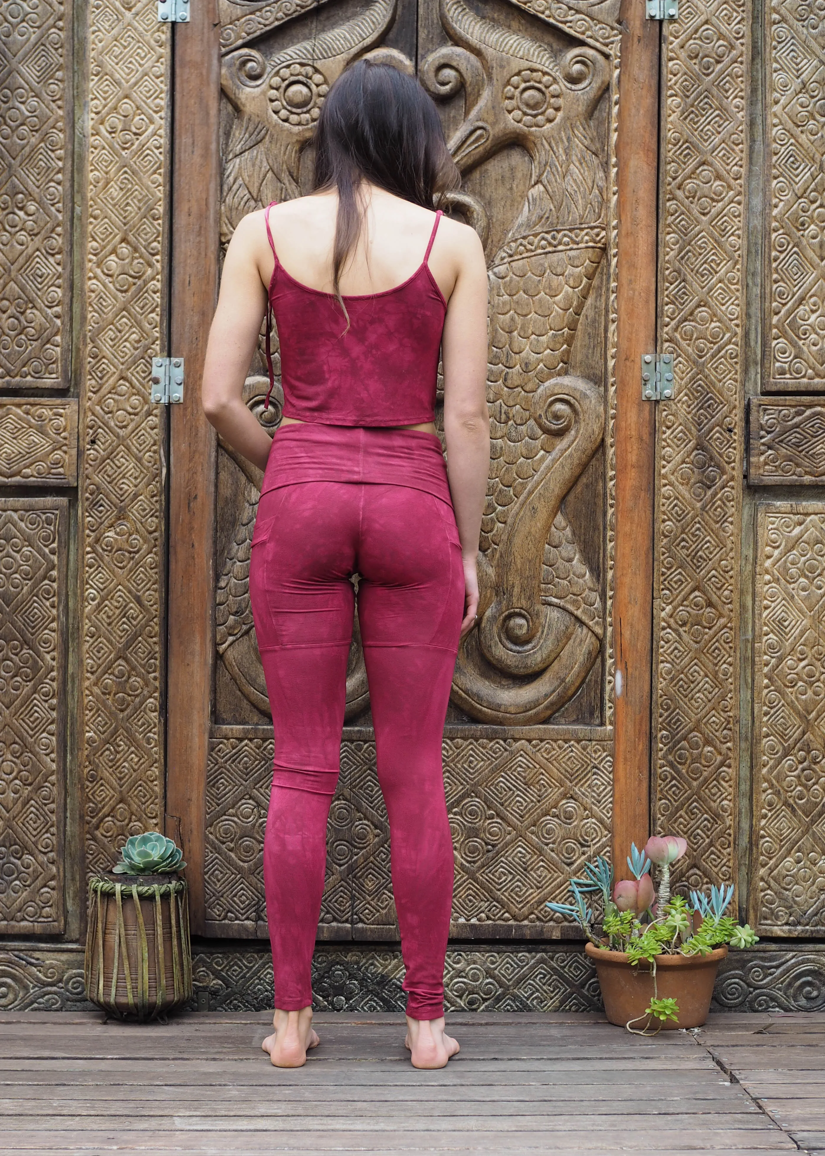 High Waist Pocket Yoga Tights - Warm Plum