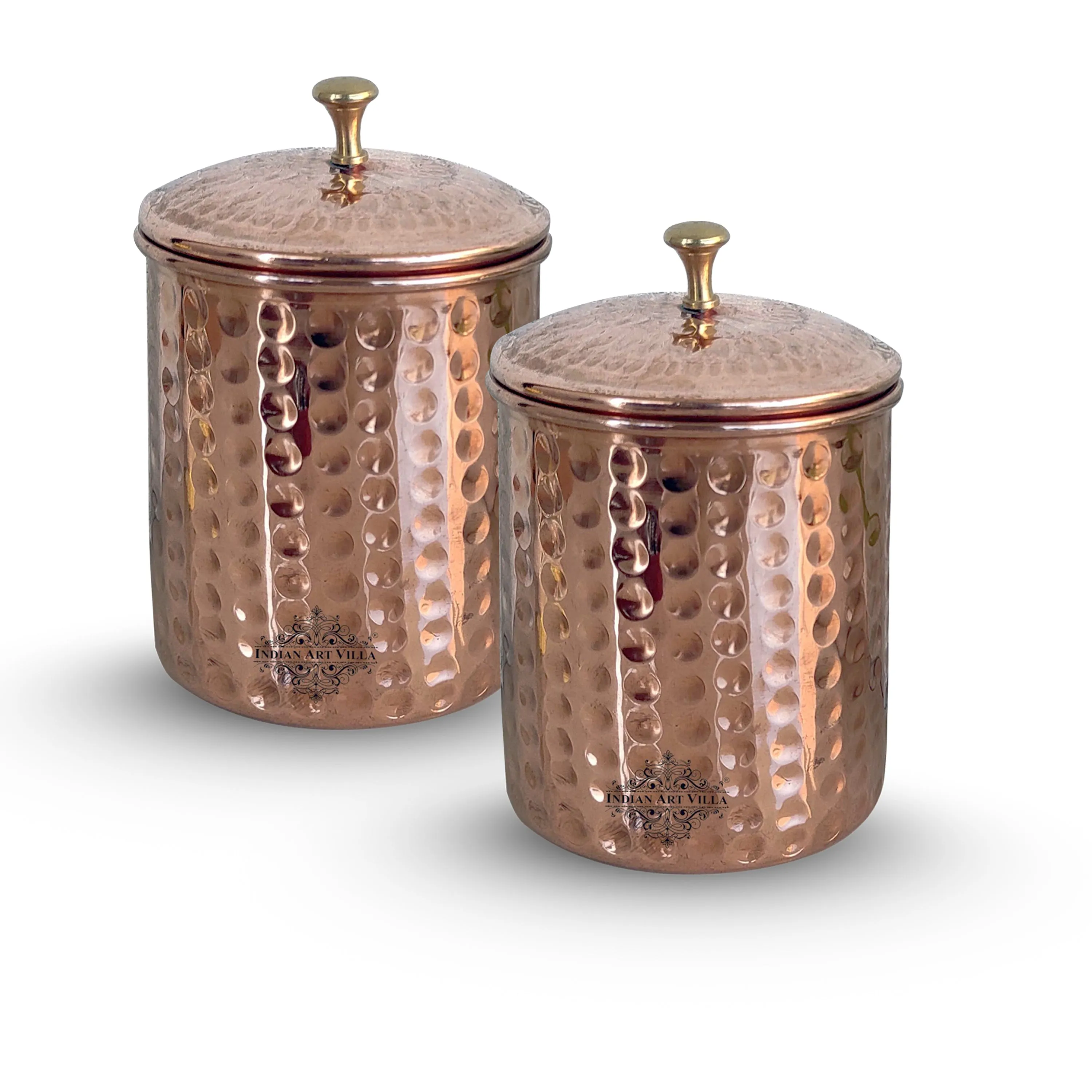 Indian Art Villa Handcrafted Pure Copper Hammered Design Box, Storage Box, 950ml