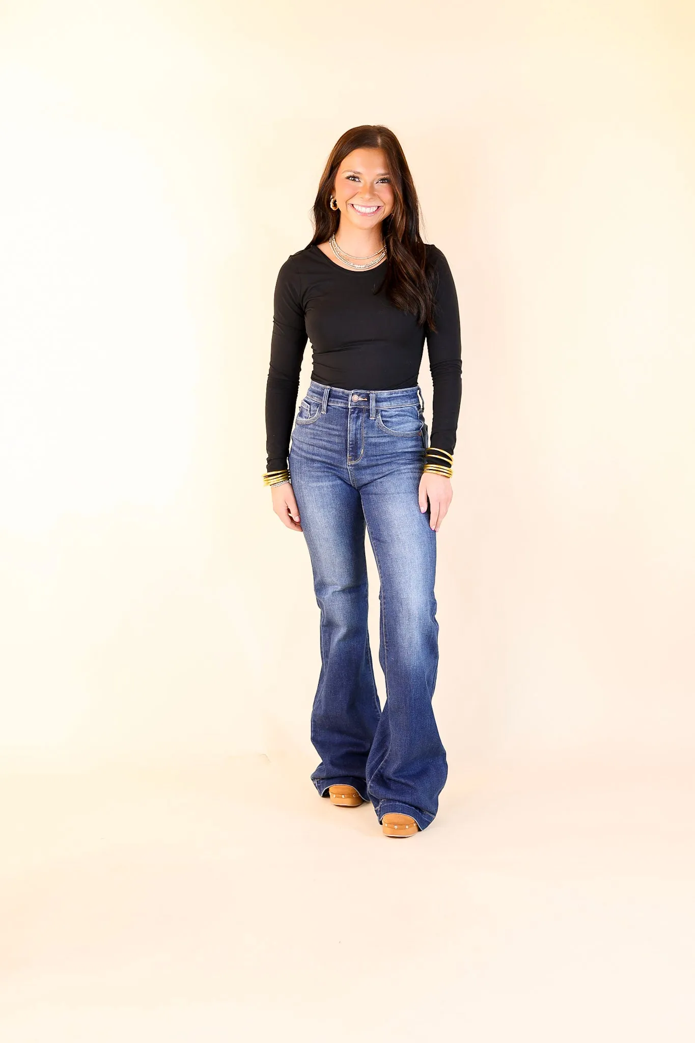 Judy Blue | On the Move High Waisted Wide Hem Flare Jean in Medium Wash