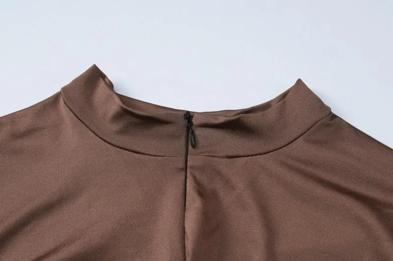 Long sleeve zip-up high neck solid flared jumpsuit