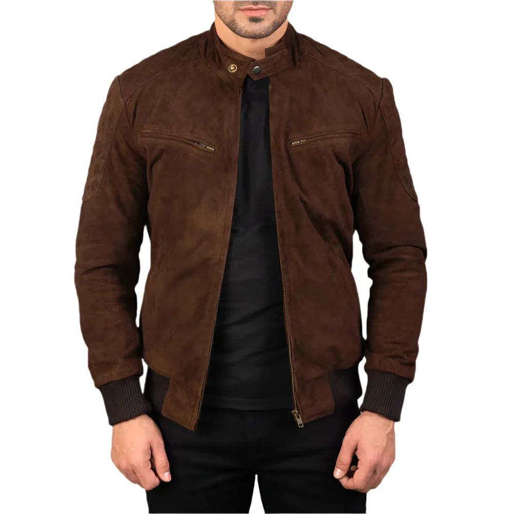 Men's Brown Suede Bomber Jacket