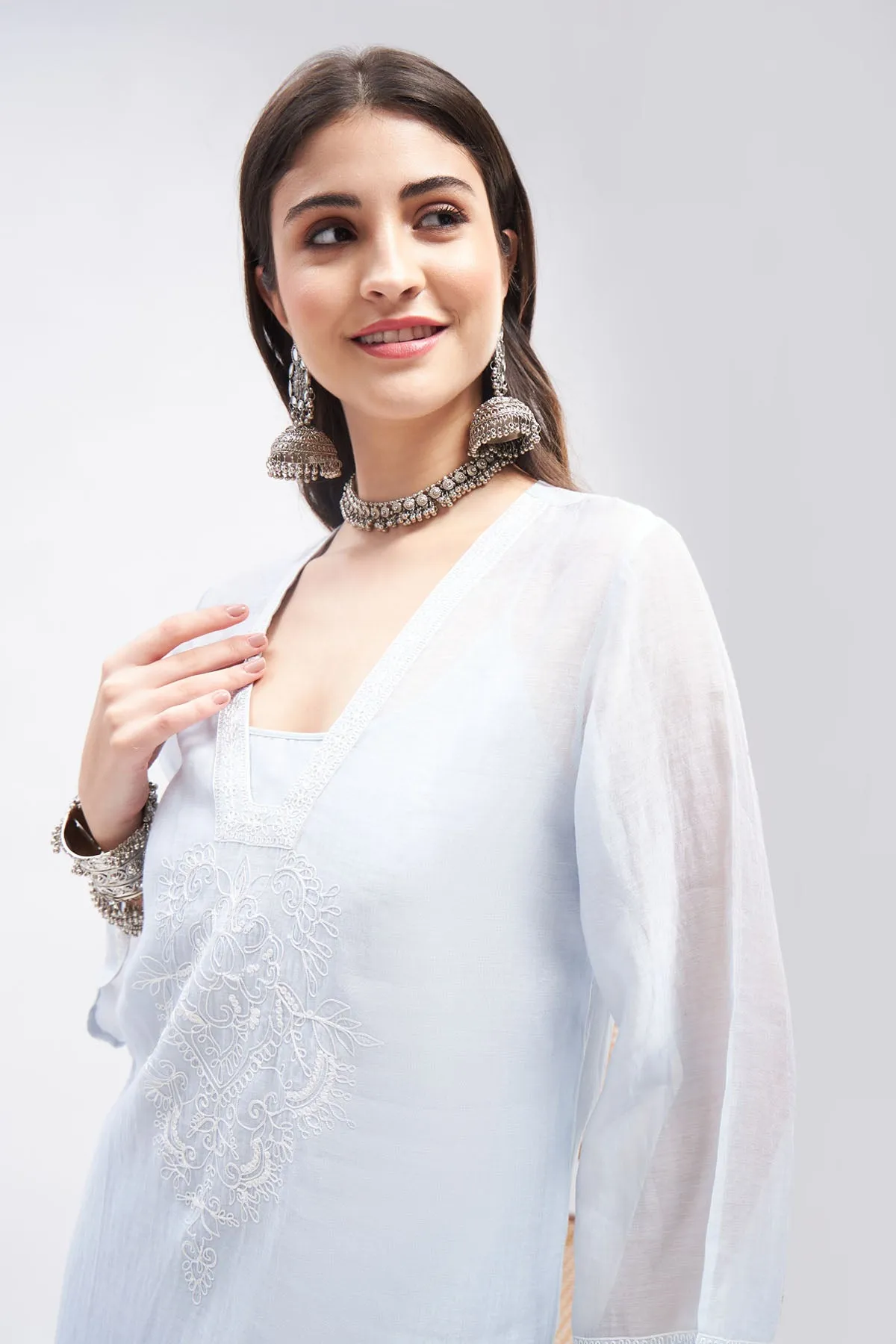 Pastel Blue Aari Kurta Set