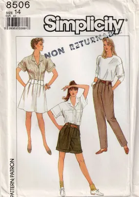 Simplicity 8506 Womens Pleat Front Pants Cuffed Shorts & Skirt 1980s Vintage Sewing Pattern Waist 28 inches UNCUT Factory Folded