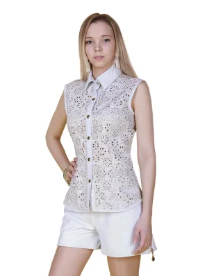 Sleeveless Laser Cut Reindeer Leather Shirt- Limited Edition