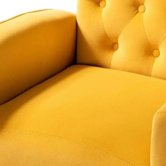 Stuffed Wide Tufted Velvet Wingback Chair for Living Room (Golden Metal Legs)